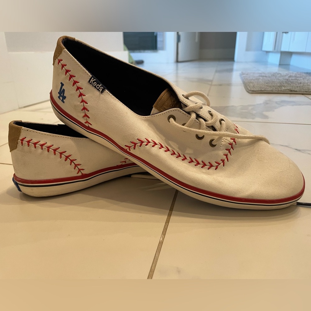 Keds LA Dodgers White Sneakers with Red Baseball Stitch